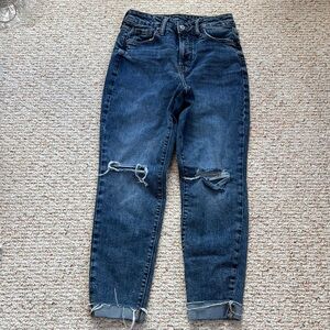 Old Navy Blue Straight Leg Jeans with Ripped Knees